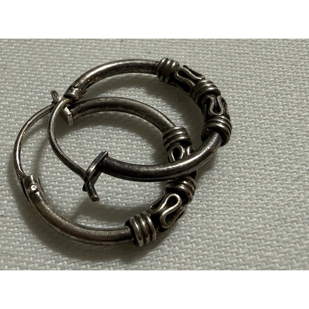 Sterling Silver Bali Style Hoop Earrings 925
